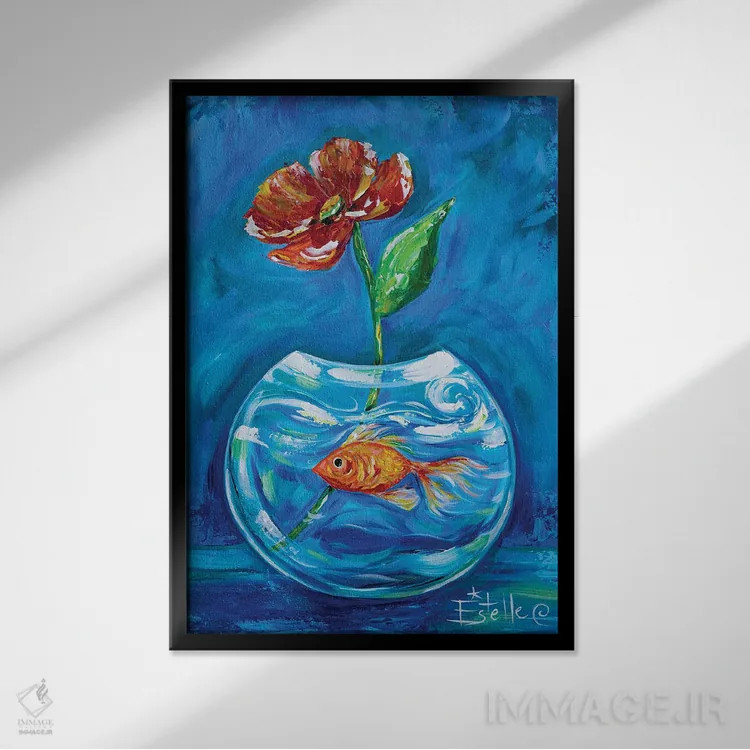 تابلو دکوراتیو گلدی اثر استل گرنگس - نمای قابدار مشکی