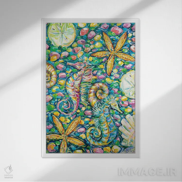 تابلو دکوراتیو جشن دریایی اثر استل گرنگس - نمای قابدار سفید