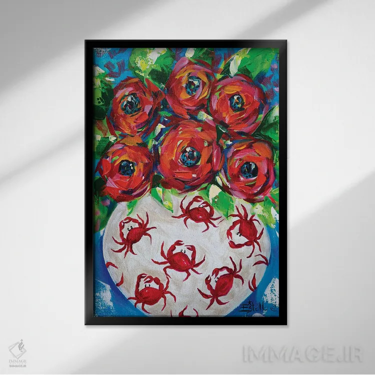 تابلو دکوراتیو شکوفه های خرچنگ ساحلی اثر استل گرنگس - نمای قابدار مشکی