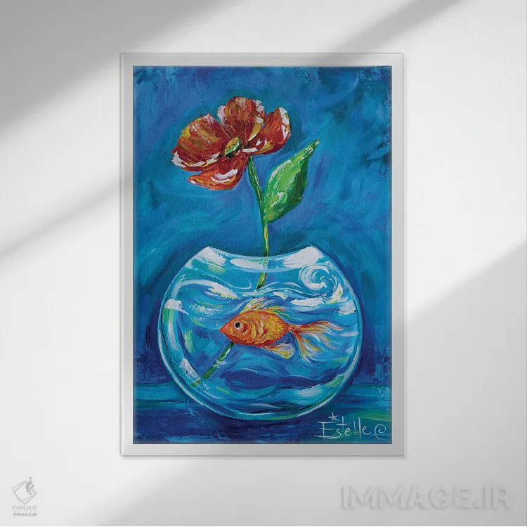 تابلو دکوراتیو گلدی اثر استل گرنگس - نمای قابدار سفید