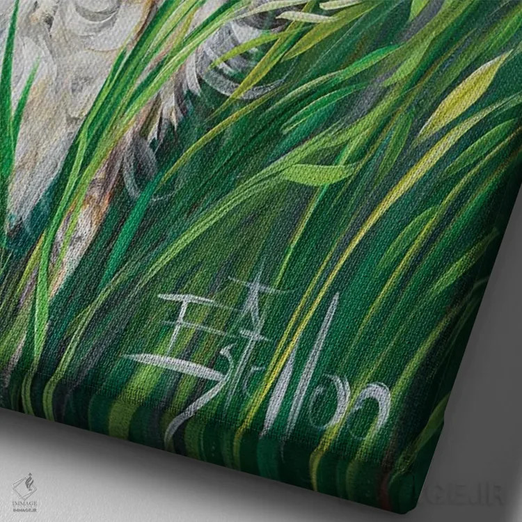 تابلو دکوراتیو حواصیل آبی اثر استل گرنگس - نمای نزدیک بافت بوم