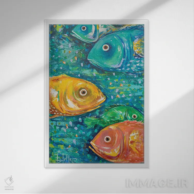 تابلو دکوراتیو قصه های ماهی ۲ اثر استل گرنگس - نمای قابدار سفید