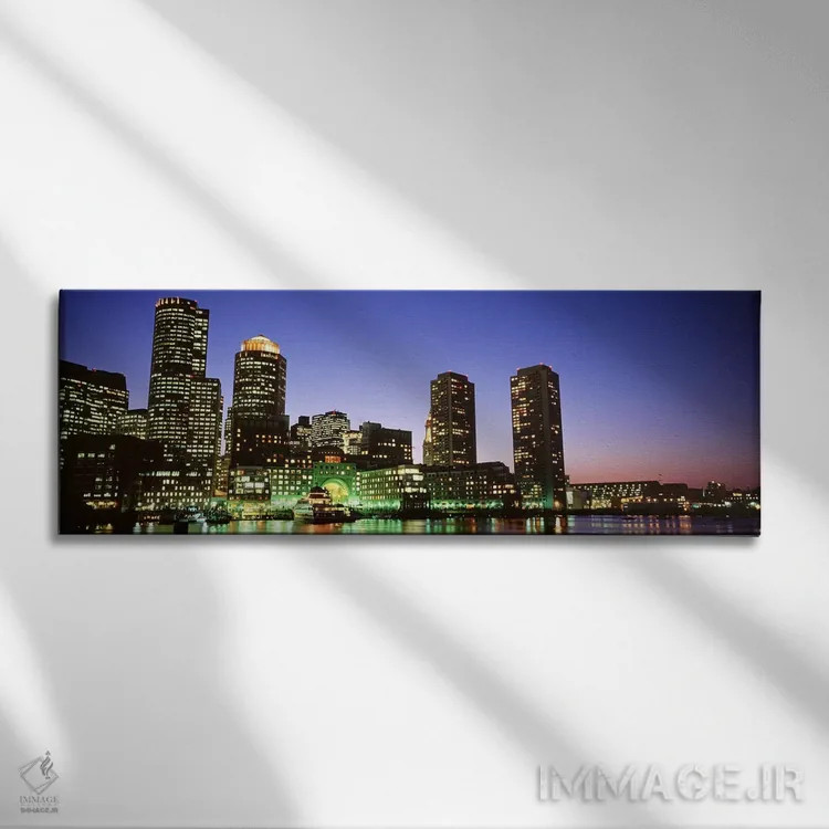 تابلو دکوراتیو Boston, Massachusetts, USA,آسمان خراش های کنار آب روشن… اثر پانورامیک ایمجز - نمای روبهرو روی دیوار
