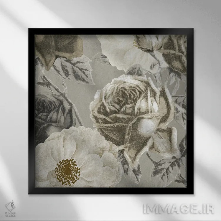 تابلو دکوراتیو مربع گلدار اثر کیمبرلی آلن - نمای قابدار مشکی