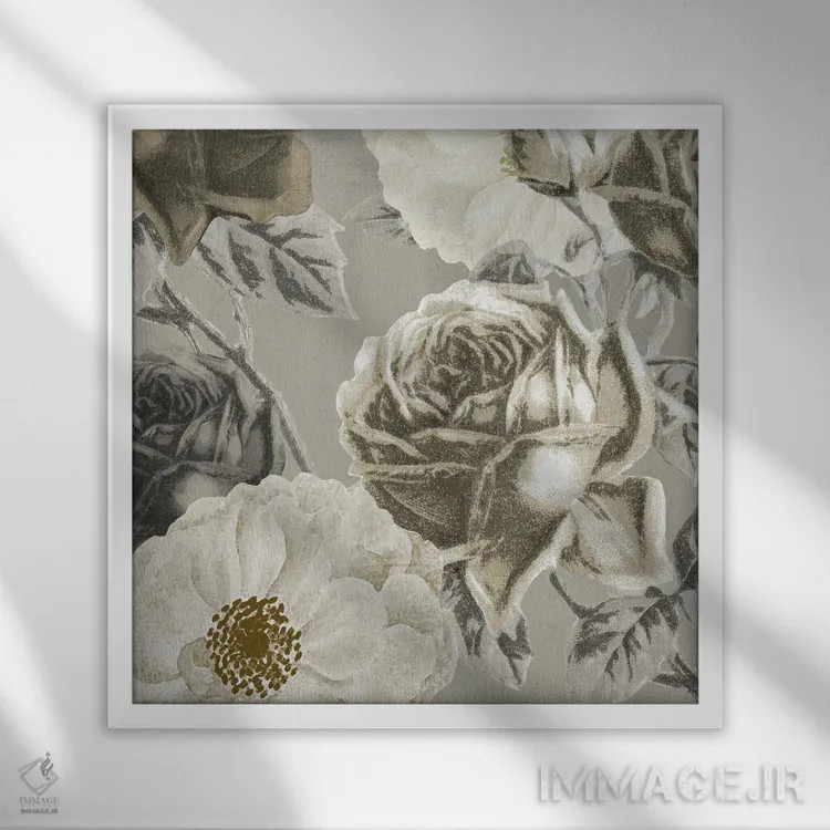 تابلو دکوراتیو مربع گلدار اثر کیمبرلی آلن - نمای قابدار سفید