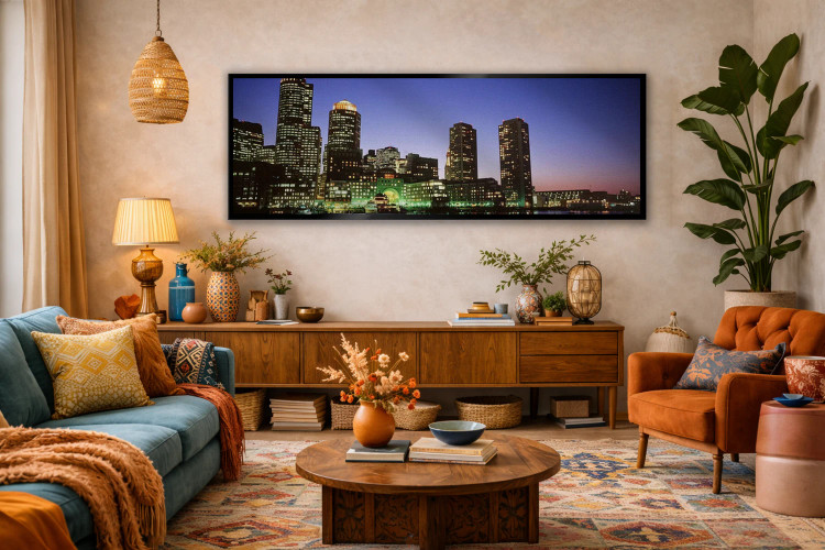 تابلو دکوراتیو Boston, Massachusetts, USA,آسمان خراش های کنار آب روشن… اثر پانورامیک ایمجز - D2B