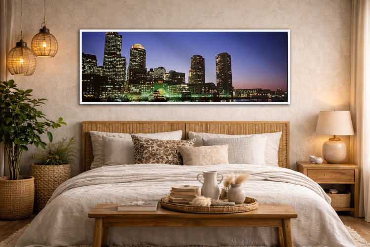 تابلو دکوراتیو Boston, Massachusetts, USA,آسمان خراش های کنار آب روشن… اثر پانورامیک ایمجز - D5W