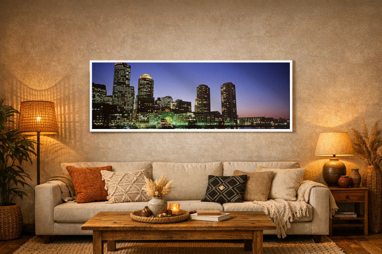 تابلو دکوراتیو Boston, Massachusetts, USA,آسمان خراش های کنار آب روشن… اثر پانورامیک ایمجز - D6W