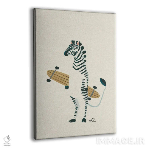 تابلو دکوراتیو گورخر اسکی باز روی تخته بلند اثر فابیان لاواتر - نمای پرسپکتیو محصول