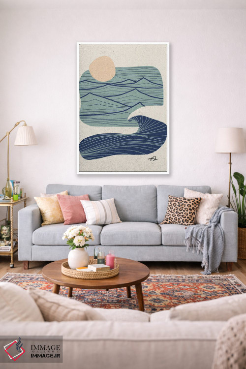 تابلو مینیمال خطوط اقیانوس و کوهستان اثر فابیان لاواتر - D1W