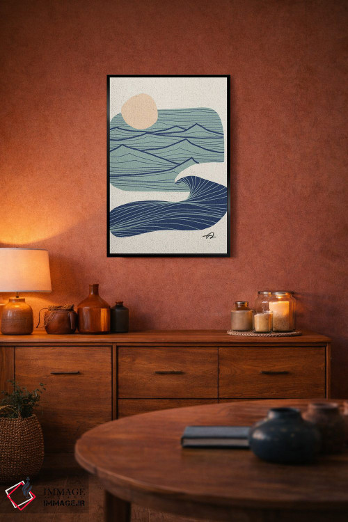 تابلو مینیمال خطوط اقیانوس و کوهستان اثر فابیان لاواتر - D4B