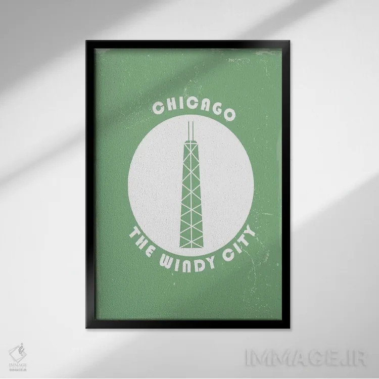 تابلو مینیمال شیکاگو، دایره ای اثر فلای گرافیکس - نمای قابدار مشکی