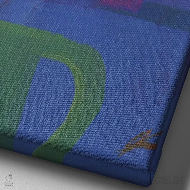 تابلو مینیمال پنج ظرف روی زمینه آبی اثر گابریلا باکینگهام - نمای نزدیک بافت بوم