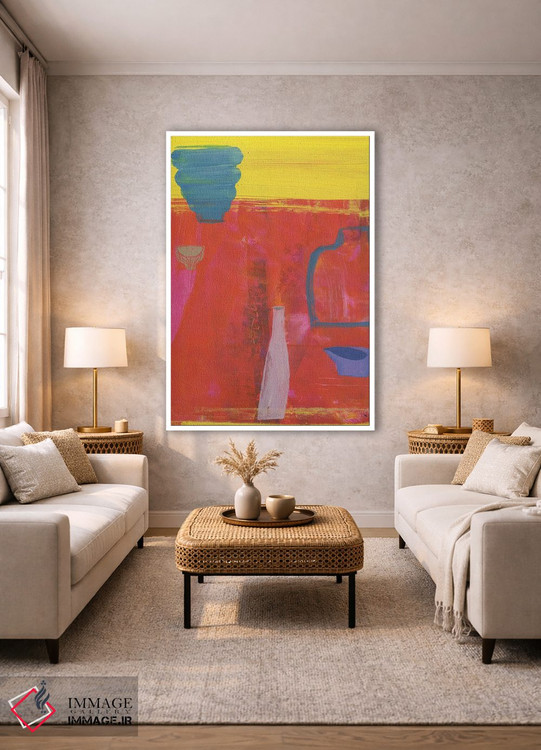 تابلو مینیمال پنج ظرف روی زمینه قرمز اثر گابریلا باکینگهام - D1W