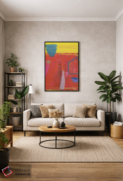 تابلو مینیمال پنج ظرف روی زمینه قرمز اثر گابریلا باکینگهام - D2B