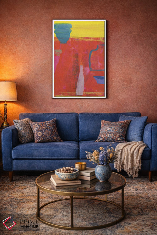 تابلو مینیمال پنج ظرف روی زمینه قرمز اثر گابریلا باکینگهام - D3W