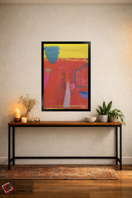 تابلو مینیمال پنج ظرف روی زمینه قرمز اثر گابریلا باکینگهام - D5B