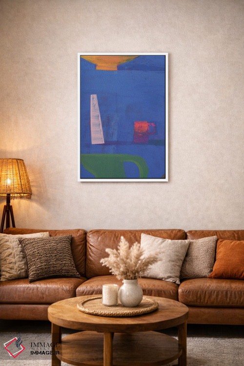 تابلو مینیمال پنج ظرف روی زمینه آبی اثر گابریلا باکینگهام - D1W