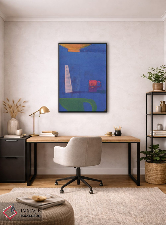 تابلو مینیمال پنج ظرف روی زمینه آبی اثر گابریلا باکینگهام - D4B