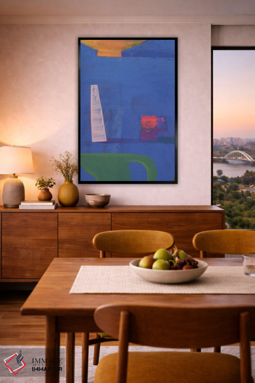 تابلو مینیمال پنج ظرف روی زمینه آبی اثر گابریلا باکینگهام - D6B