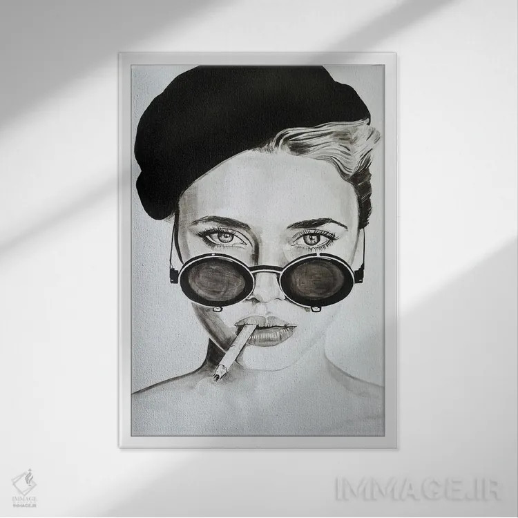 تابلو دکوراتیو عینک آفتابی صورتی من سیاه شد اثر گیل لبلو - نمای قابدار سفید