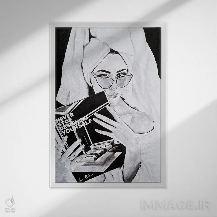 تابلو دکوراتیو هیچ وقت از طراحی خودت دست نکش اثر گیل لبلو - نمای قابدار سفید