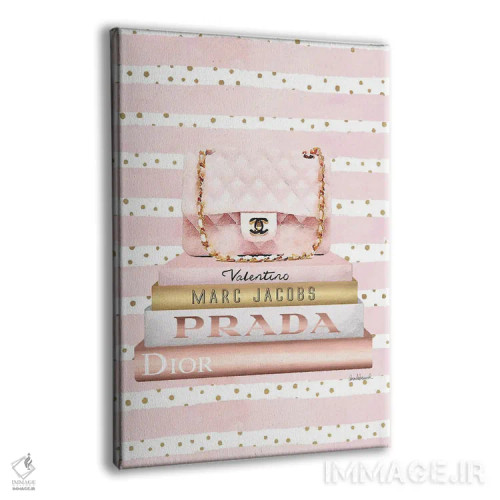 تابلو دکوراتیو کتاب های متوسط صورتی روشن با کیف دوخته شده، راه راه صورت… اثر آماندا گرینوود - نمای پرسپکتیو محصول