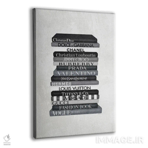 تابلو دکوراتیو دسته کتاب مد لوکس سیاه و سفید اثر آماندا گرینوود - نمای پرسپکتیو محصول