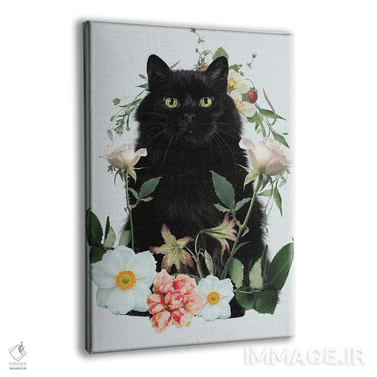 تابلو دکوراتیو گربه گل دار اثر ادسون راموس - نمای پرسپکتیو محصول