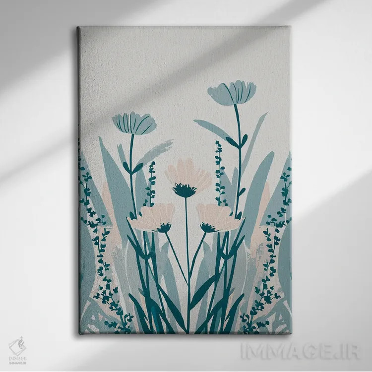 تابلو مدرن گل های وحشی آبی اثر ادسون راموس - نمای روبهرو روی دیوار