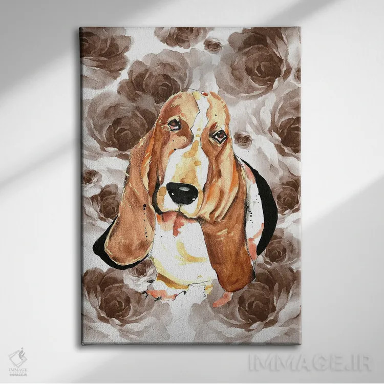 تابلو دکوراتیو گل های آبرنگی سگی اثر ادسون راموس - نمای روبهرو روی دیوار