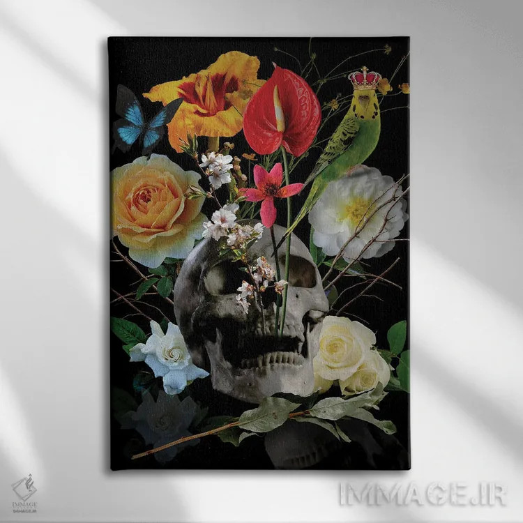 تابلو دکوراتیو گل جمجمه ای اثر ادسون راموس - نمای روبهرو روی دیوار