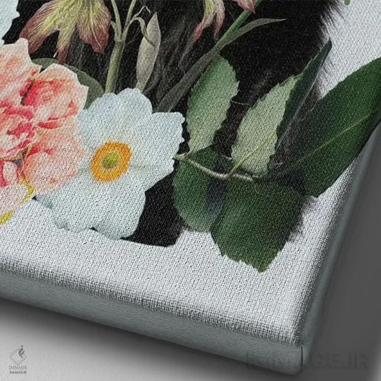 تابلو دکوراتیو گربه گل دار اثر ادسون راموس - نمای نزدیک بافت بوم
