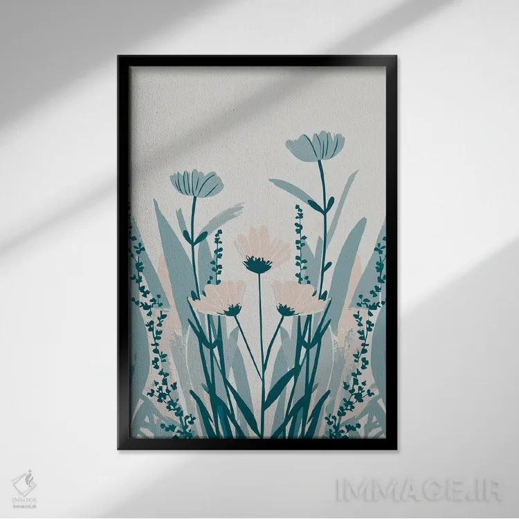 تابلو مدرن گل های وحشی آبی اثر ادسون راموس - نمای قابدار مشکی