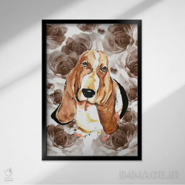 تابلو دکوراتیو گل های آبرنگی سگی اثر ادسون راموس - نمای قابدار مشکی