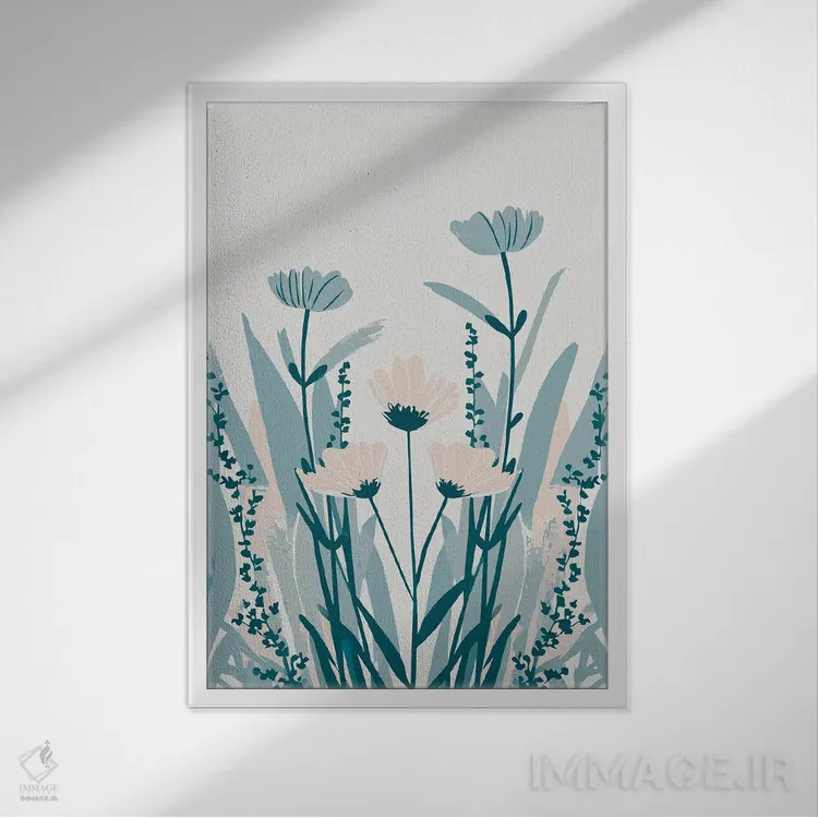 تابلو مدرن گل های وحشی آبی اثر ادسون راموس - نمای قابدار سفید