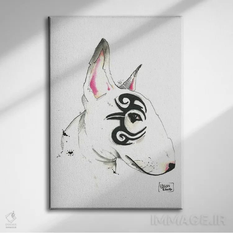 تابلو دکوراتیو بول تریر قبیله ای اثر ادسون راموس - نمای روبهرو روی دیوار