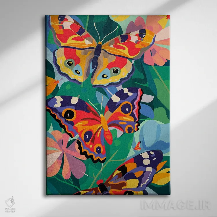 تابلو مدرن پروانه های شاداب اثر ادسون راموس - نمای روبهرو روی دیوار