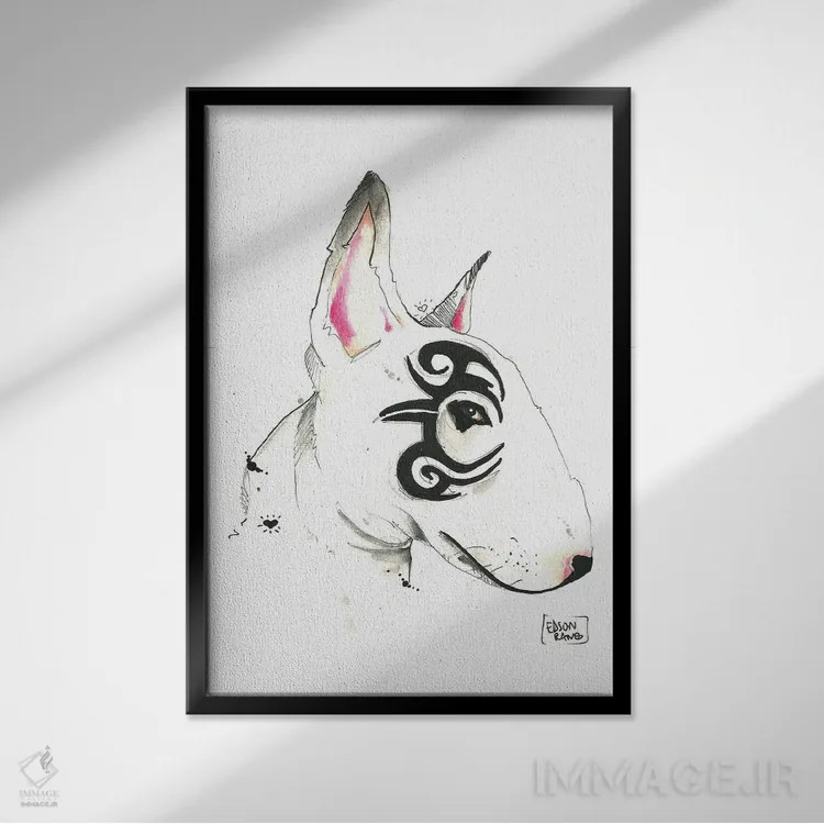 تابلو دکوراتیو بول تریر قبیله ای اثر ادسون راموس - نمای قابدار مشکی