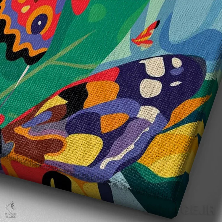 تابلو مدرن پروانه های شاداب اثر ادسون راموس - نمای نزدیک بافت بوم