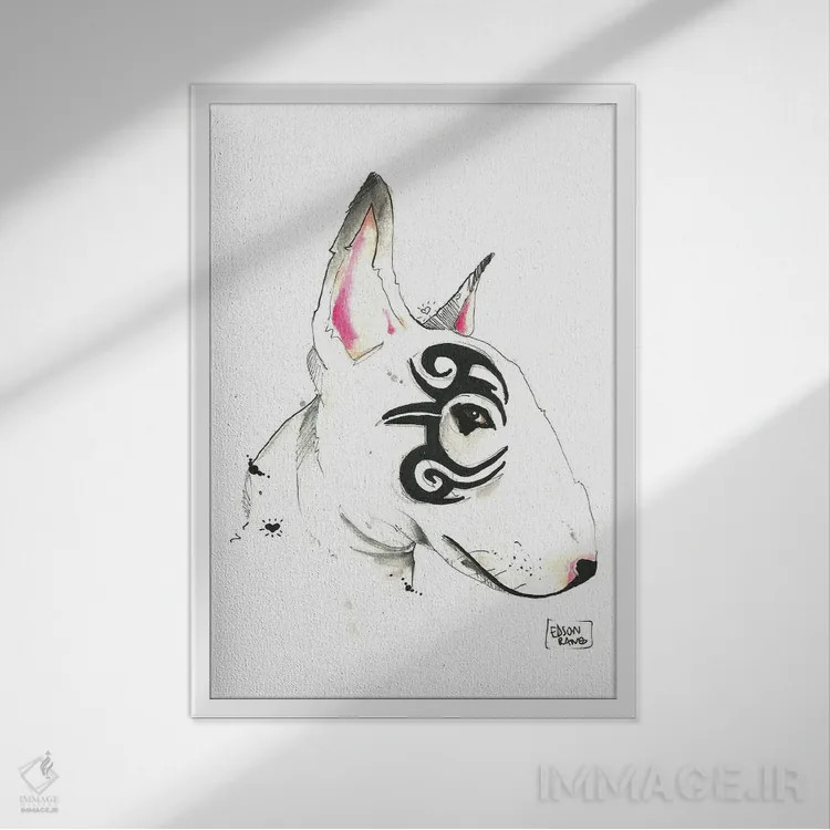 تابلو دکوراتیو بول تریر قبیله ای اثر ادسون راموس - نمای قابدار سفید