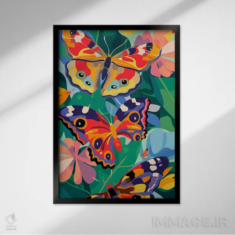 تابلو مدرن پروانه های شاداب اثر ادسون راموس - نمای قابدار مشکی