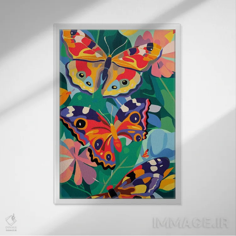 تابلو مدرن پروانه های شاداب اثر ادسون راموس - نمای قابدار سفید