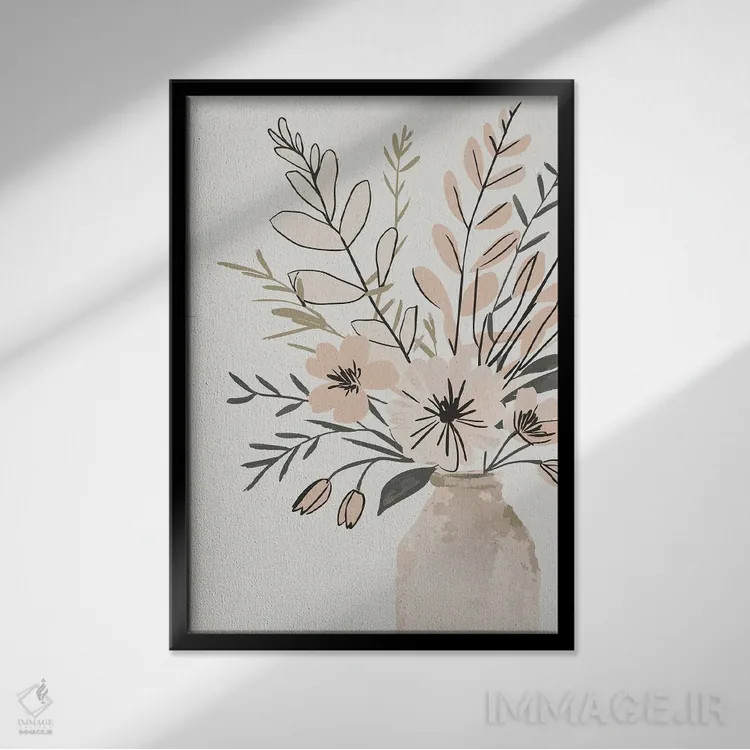 تابلو مدرن آرایش گل در گلدان اثر ادسون راموس - نمای قابدار مشکی