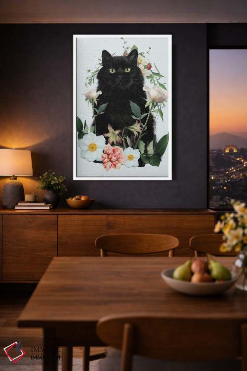 تابلو دکوراتیو گربه گل دار اثر ادسون راموس - D2W