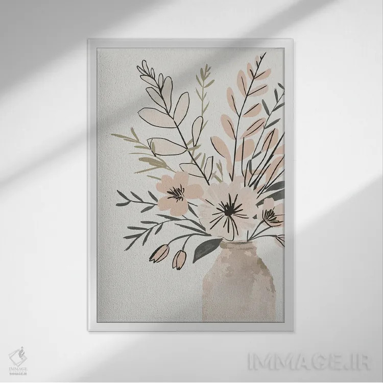 تابلو مدرن آرایش گل در گلدان اثر ادسون راموس - نمای قابدار سفید