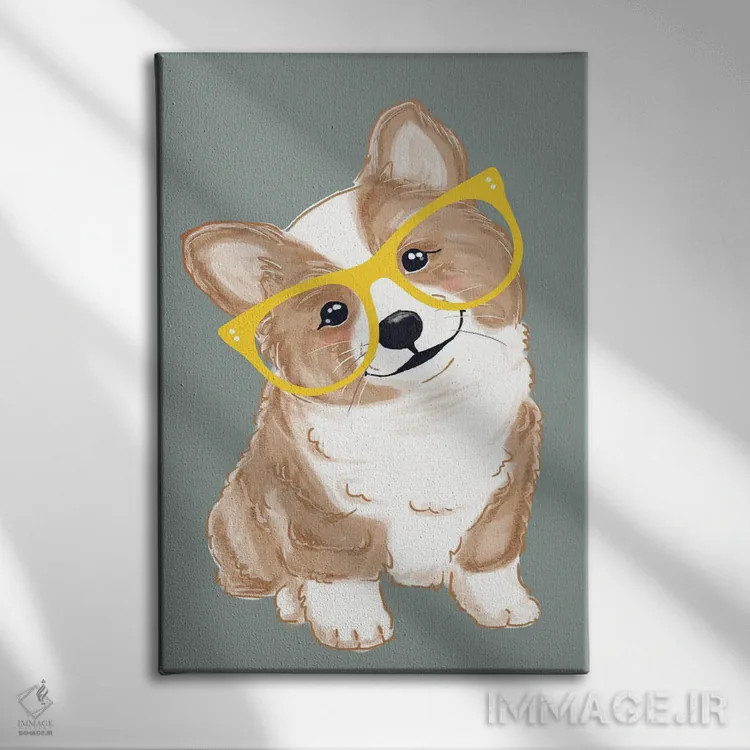 تابلو دکوراتیو کورگی بامزه اثر ادسون راموس - نمای روبهرو روی دیوار