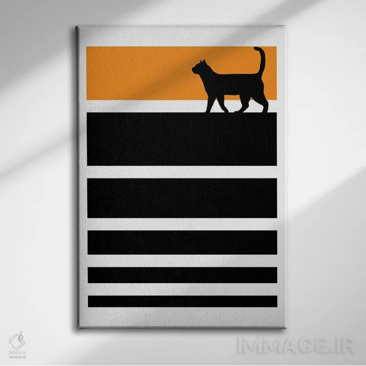 تابلو مینیمال گربه گرافیکی اثر ادسون راموس - نمای روبهرو روی دیوار