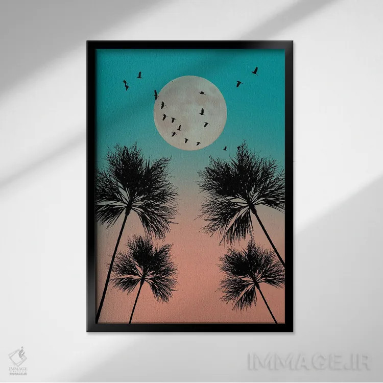 تابلو دکوراتیو غروب صورتی اثر ادسون راموس - نمای قابدار مشکی