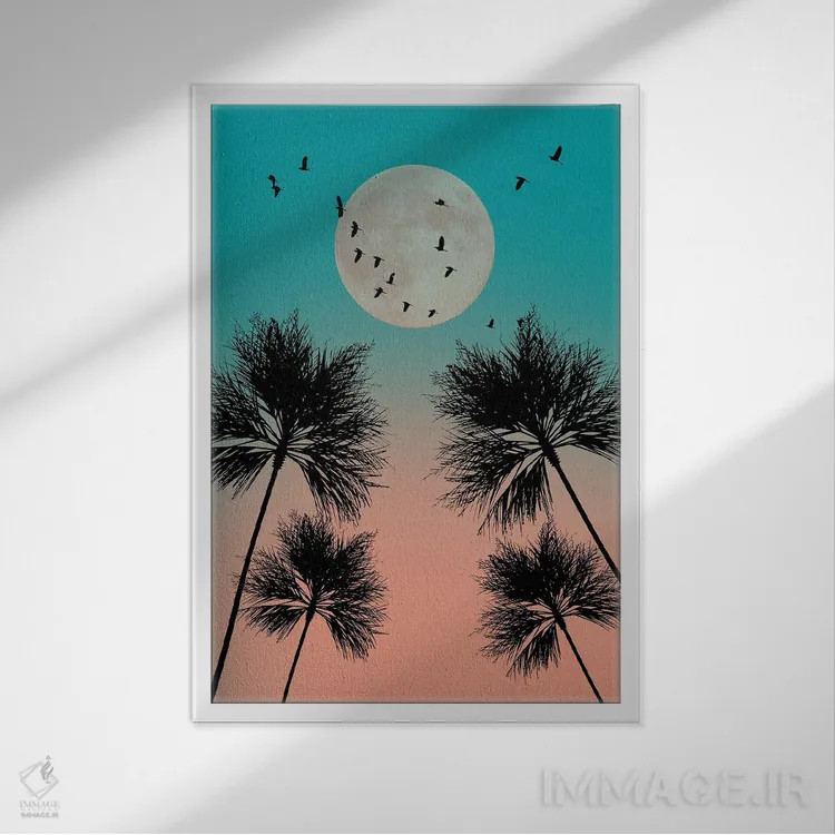 تابلو دکوراتیو غروب صورتی اثر ادسون راموس - نمای قابدار سفید